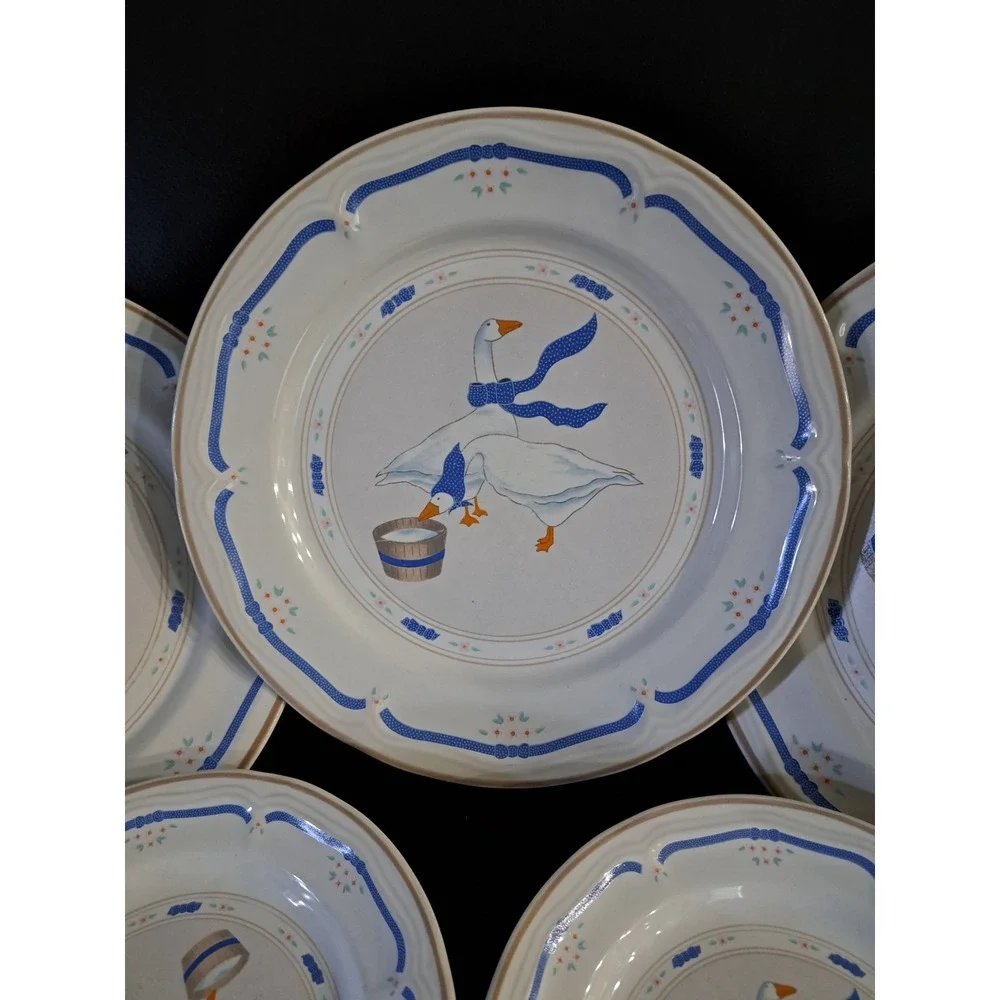 Vintage Kitchen NEWCOR Stoneware Countryside Geese Cottage Farmhouse‎ Dish Set